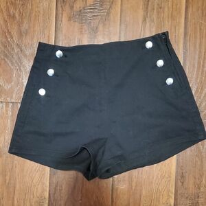 H&M Black High Waist Women Shorts with Silver Buttons
